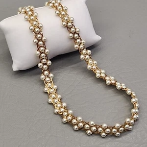 Collar Napier Vintage Perlas Simuladas Trenzado Tono Dorado Cadena 16" - Imagen 1 de 10