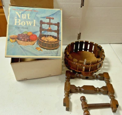 Vintage New Old Wooden Wishing Well Nut Cracker Nut Bowl Walnut 1970's - Image 1 of 4
