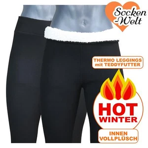 Mega warme kuschelig weiche dick gefütterte Damen Thermo Leggings schwarz - Bild 1 von 1