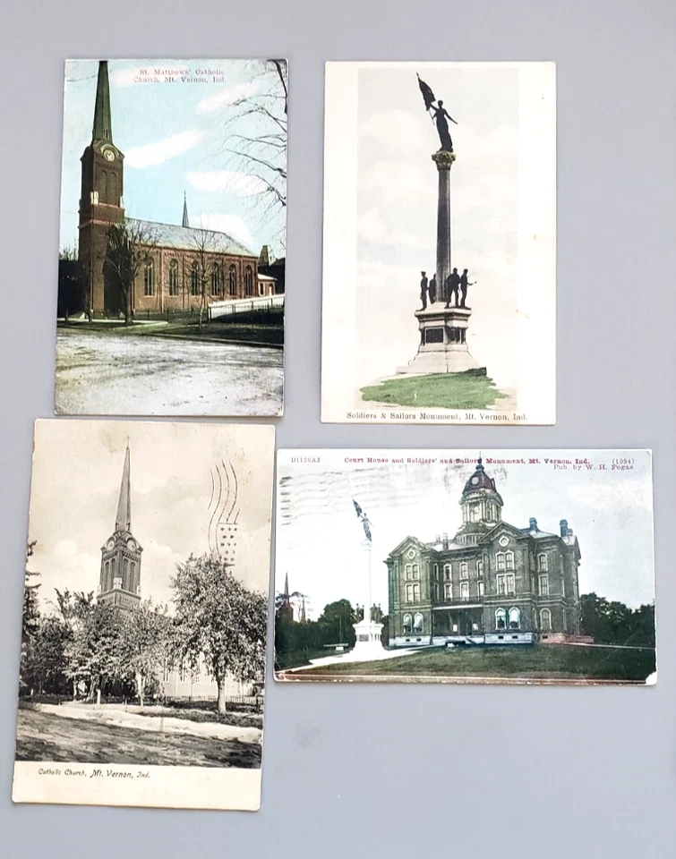 Mt Vernon, IN. Post Cards, Soldiers & Sailors Monumont, Catholic Church ca 1908 - Image 1 of 2