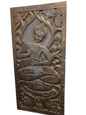 Vintage Buddha Panel Hand Carved Wall Decor Wooden Wall Sculpture Barn Door