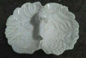 Divided Serving Platter Olive  Nut Dish Leaf Textured Veggies Made in Italy. - Picture 1 of 3