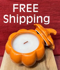 Orange Ceramic Scented Candle ~ TOASTED PUMPKIN PIE (Never Lit) 4" x 4" to Tip - Picture 1 of 9