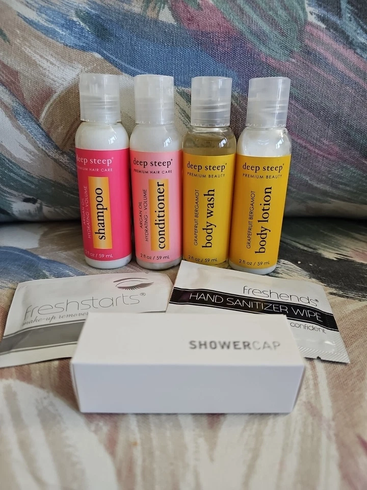 Deep Steep Travel Sizes Shampoo,conditioner, Body Wash, Lotion, Etc Lot Of 7 - Image 1 of 4