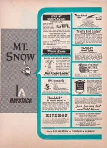 1970 Mt Snow-Haystack Ski Resort 2 page Ad / List of Hotels, Lodges, Inns - Picture 1 of 1