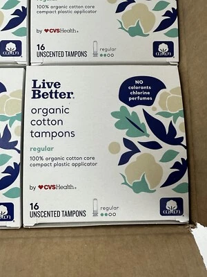 Tampones de algodón orgánico Live Better CVS Health regular 16 quilates Foto 1 de 4