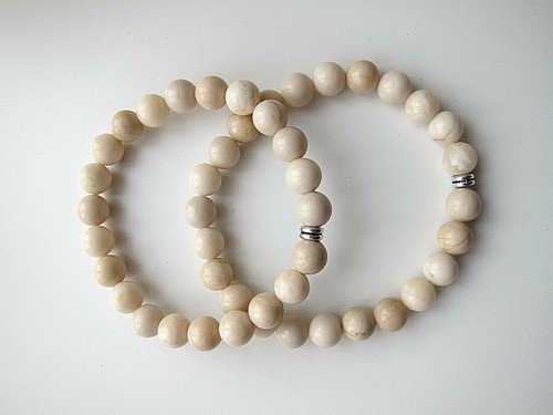 OFF WHITE Bracciali uomo donna vera panna bianco sporco perle corallo con distanziali argento