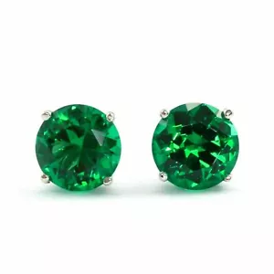 Orecchini a perno oro bianco massiccio 14 carati 3 CT taglio tondo diamante verde vite posteriore - Foto 1 di 2