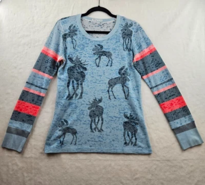 Whimsy Rose 华夫格上衣 Moose 蓝色多色长袖 — 第 1/4 张图片