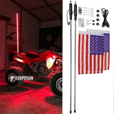 Par de antenas de luces LED espirales RGB de 4 pies para Honda Pioneer 500/520/700/700-4 Foto 1 de 4