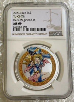 NGC MS69 Niue 2023 Yu-Gi-Oh! YuGiOh Dark Magician Girl moneta d'argento da $ ... - Immagine 1 di 4