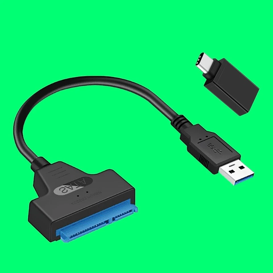 US C-type And USB 3.0 Male to SATA 22 Pin 2.5 Inch hard drive SSD adapter cable - Image 1 of 1
