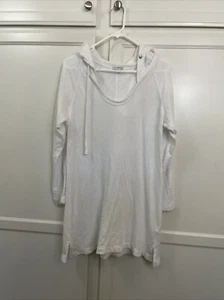 James Perse Hoodie White Cotton Size 3 Pullover  Raglan Sleeve Lightweight - Picture 1 of 13