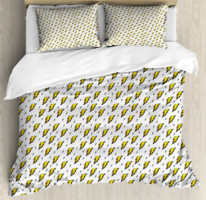 Abstract Duvet Cover Set with Pillow Shams Vintage Thunder Bolts Print