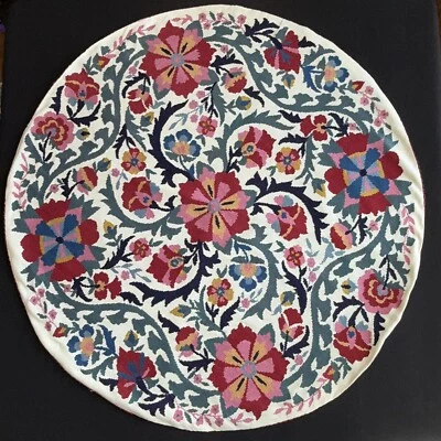 Au Petite Point 29” Large Round Tapestry Needlepoint Finished Work Table Topper - Image 1 of 4
