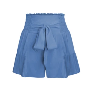 Mujeres Pantalones Cortos de Pierna Ancha con Moño Corbata Volantes Cintura Elástica Alta Informal - Imagen 1 de 26