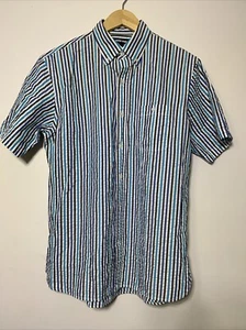 Lands End Mens Seersucker Short Sleeve Button Down Shirt Striped Size Medium - Picture 1 of 3