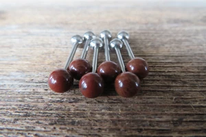 Mahogany Jasper Stone Surgical Steel Barbell Tongue Ring 14G (1.6mm) Piercing - Picture 1 of 10