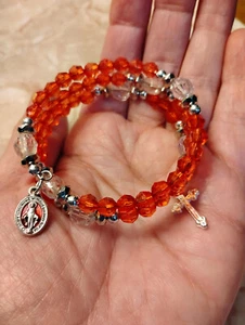 Pulsera Rosario Envolvente Cristal Rojo 6mm Cuentas Década Plata Medalla Milagrosa Italia - Imagen 1 de 5