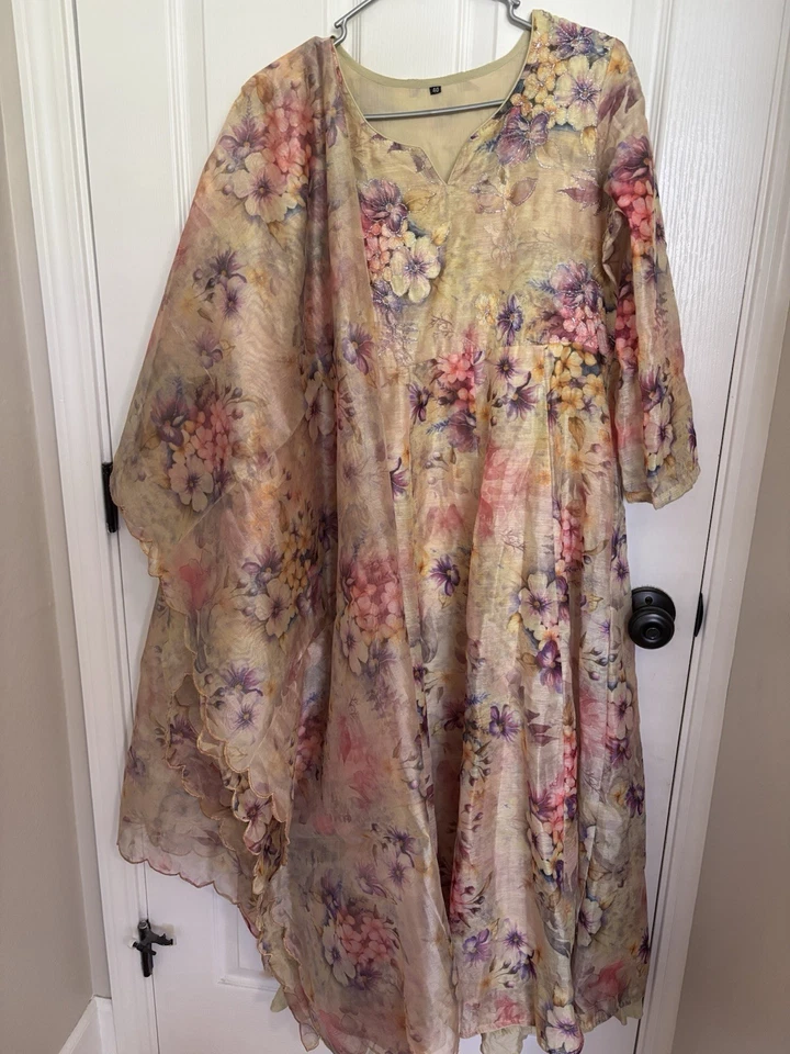 Conjunto de 3 peças de organza Anarkali Kurta - Imagem 1 de 1