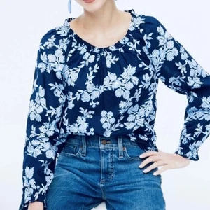 NWT J. Crew Size XXL Blue Floral Tie Back Boho Blouse - Picture 1 of 9