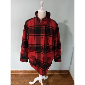 Talbots Women NWOT Wool Blend Red Fireplace Buffalo Plaid Jacket Coat 1X Plus - Picture 1 of 7