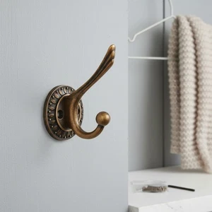 Confezione 6 ganci da parete antichi in ottone resistente lega di zinco appendiabiti asciugamani - Foto 1 di 9