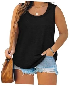 Womens Plus Size Tank Tops Summer Sleeveless Square Neck T-Shirts Trendy - Picture 1 of 6