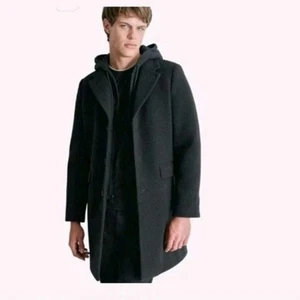 DKNY Mens Wool Blend Black Coat W/Removable Hood Size small NEW - Picture 1 of 8