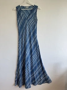 Anokhi East blau & weiß Vintage Natur Blockdruck Baumwolle Maxikleid Gr. 12 - Bild 1 von 9