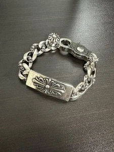 Silber 925 Floral ID Armband Unisex schwer 100g Schmuck - Bild 1 von 6
