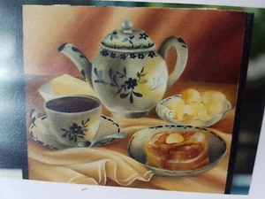 KRYSTYNA STEFANIK TEA TIME AMAZING TROMPE L'OEIL STILL LIFE PAINTING PATTERN - Picture 1 of 2