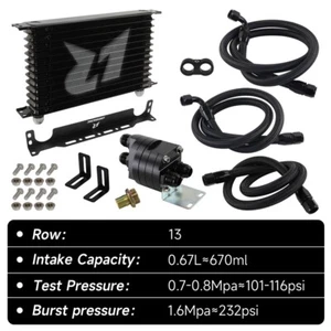 AN10 13 Row Oil cooler w/Bracket+Filter Relocation Adapter Hose 3/4*16 & M20*1.5 - Picture 1 of 11