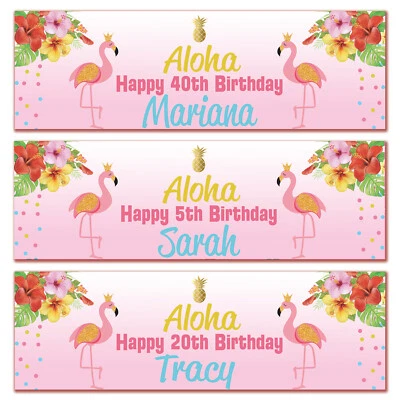 2 Banners Cumpleaños Personalizados Flor Flamenco Niños Niña Niños Fiesta Cartel Foto 1 de 2