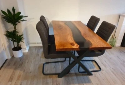 Black Epoxy Table, dining, Acacia Wooden Epoxy Resin Dining Table, Coffee Table - Image 1 of 2