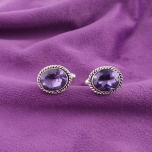 925 Sterling Silver Cufflinks Purple Amethyst Gemstone Men And Women Cufflinks - Picture 1 of 4