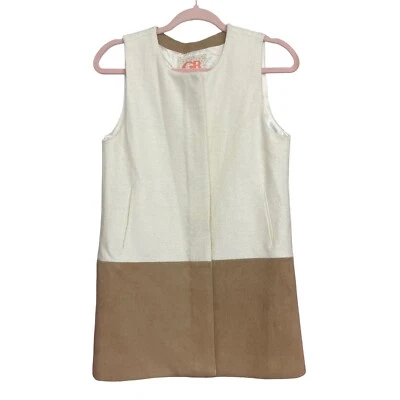 Suede Blend Vest Womens XS Gianni Bini Cream Camel Color Block Longline — 第 1/4 张图片