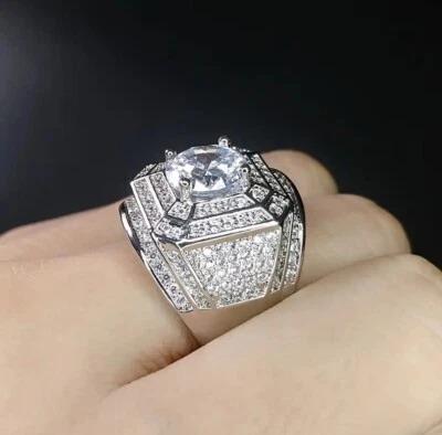 Anillo abierto ajustable plateado para hombre - diseño geométrico audaz con azul brillante Foto 1 de 4