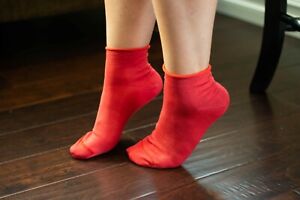 3 Pair Women's Italian Borderless 100%Cotton  Ankle Socks in Red Size 6 - 9