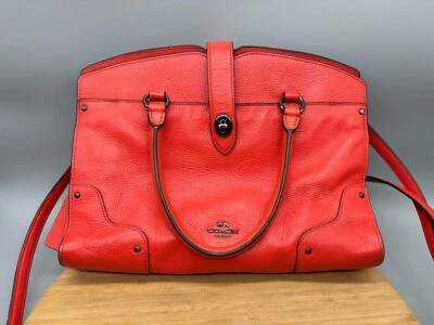 Bolso de mano Coach Mercer de cuero granulado rojo 30 monedero estilo 37575 Foto 1 de 4