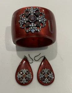 MIRIAM SALAT MIRIM STERLING SILVER AND RESIN CUFF BRACELET AND EARRINGS - Picture 1 of 5