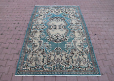Turkish Turquoise Carpet Anatolian Handmade Oriental Livingroom Area Rug 6x8ft