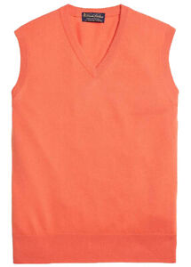 Brooks Brothers Mens Orange V-Neck 3-Ply Cashmere Sweater Vest, S Small, 3670-8