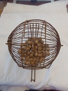 Vintage Metal Bingo Spinner Cage And Wooden Balls - Picture 1 of 4