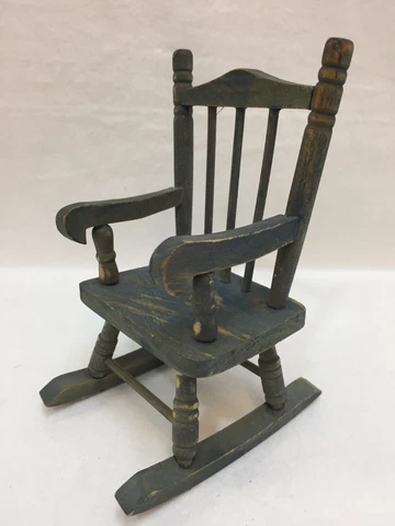 5" Miniature Blue Gray Wooden Rocking Chair Distressed Finish Wood Cover