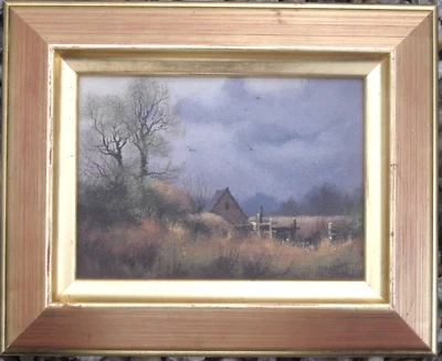 James Wright - Pintura al óleo original - Paisaje otoñal con edificio de granja. Foto 1 de 4