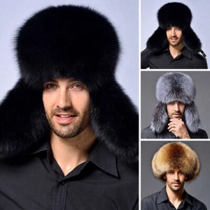 Sombrero ruso de piel de zorro sintético invierno cazador Ushanka cosaco cálido esquí gorras peludas - Imagen 1 de 13