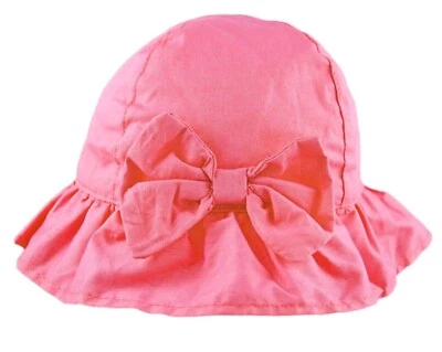 PESCI BABY Baby Girls Sun Hat With Bow Summer Cotton Bucket Wide Brim Infant 0-3, 3-6 Month