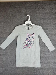 Gymboree Sweatshirt Terry Owl Dress Gray Pockets Size 7 - Picture 1 of 9