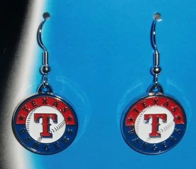 Texas Rangers Dangle Earrings (chrome) MLB Licensed Baseball Jewelry - Image 1 of 3